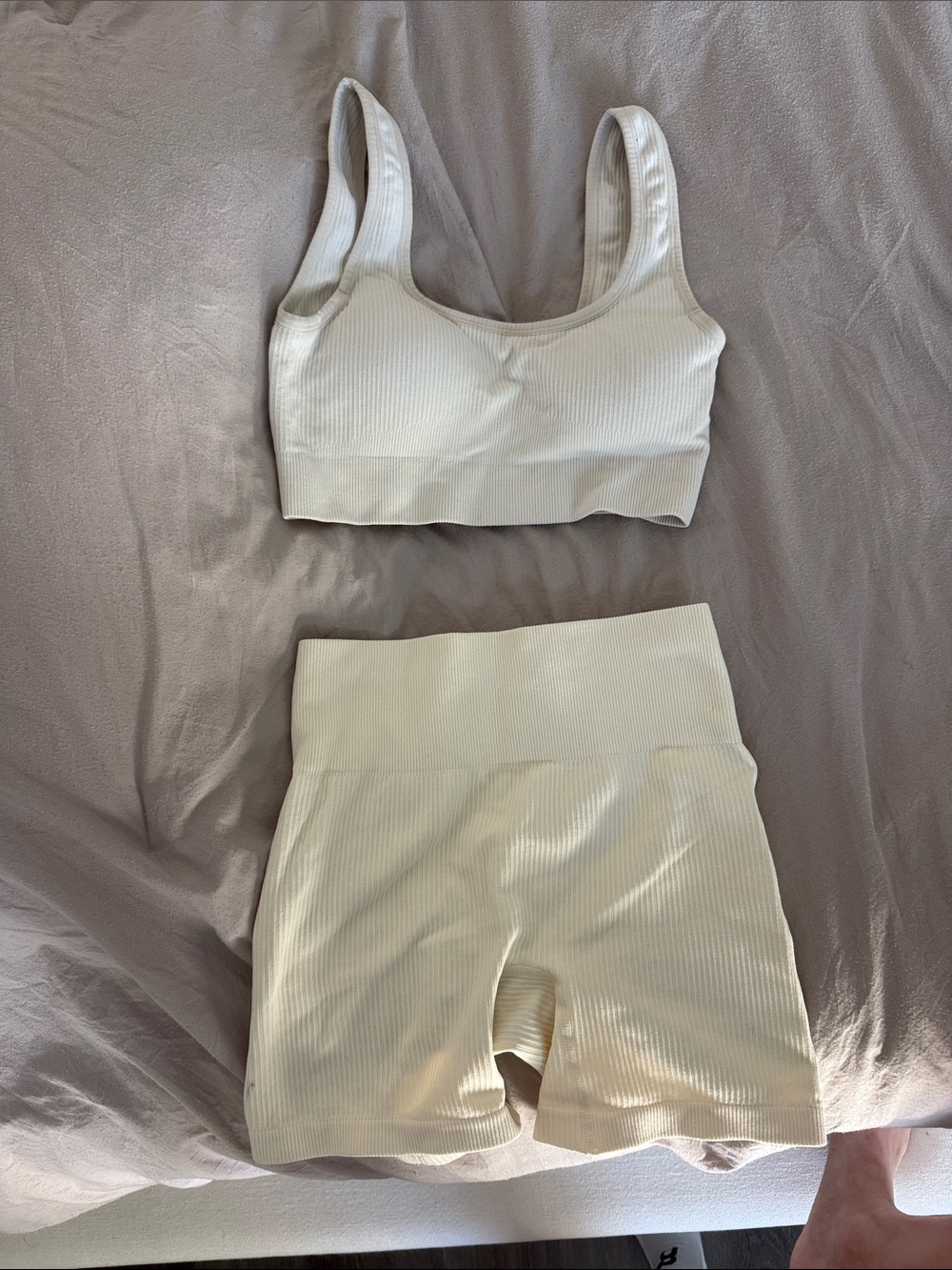 Amazon Ivory Ribbed Scoop Sports Bra & High-Waist Shorts Set